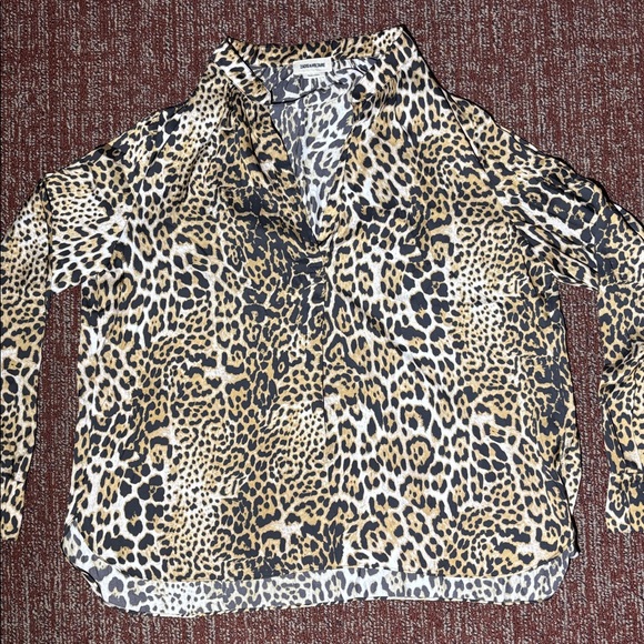 Zadig & Voltaire animal print blouse cheetah print leopard soft flowy v neck - Picture 1 of 13